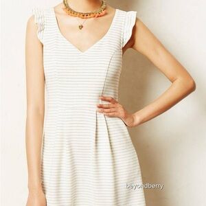Anthropologie Maeve Ivory / Cream Striped Mini Dress, Fit and Flare, 4